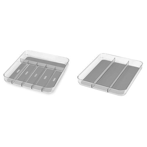 madesmart Modern, Minimalist Light Grey 6-Compartment & 3-Compartment Soft-Grip Silverware Tray with Non-Slip Feet