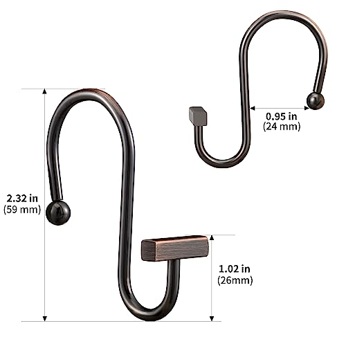 CHICTIE Bronze Shower Curtain Hooks, Rust-Proof Metal T-Bar Rings (Set of 12)