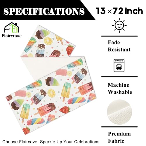 Summer Ice Cream Table Runner - 72 Inch Polyester Dining Decor