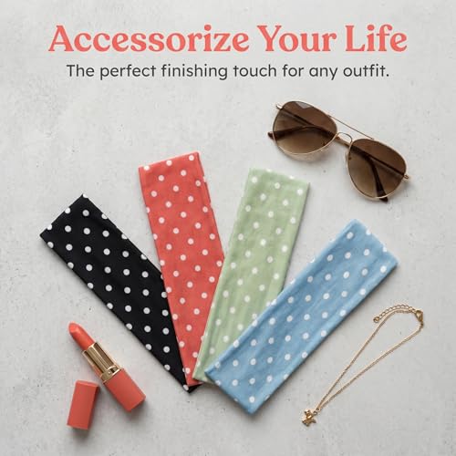 EWUHRY 4 Pack Polka Dot Wide Elastic Headbands for Women Non Slip
