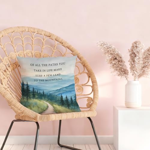 Watercolour Mountain Throw Pillow Cover 18x18, Soft Flannelette Nature Decor