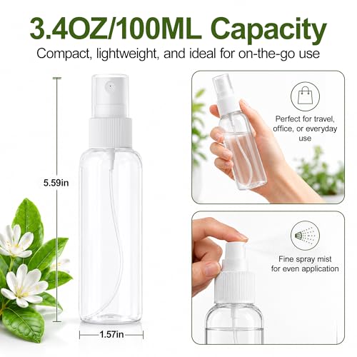 DreiWasser 5-Pack 3.4oz Clear Plastic Spray Bottles for Travel and Essential Oils