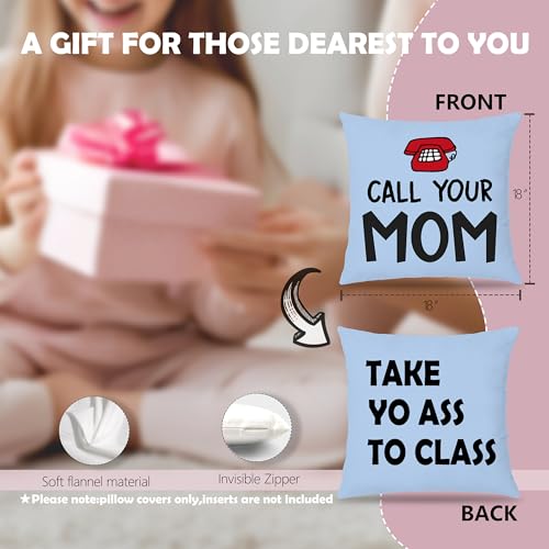 Funny Call Your Mom Pillow Cover 18x18 - Cozy Flannel Dorm Decor