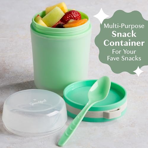 Goodful 14-Ounce Double Wall Insulated Yogurt Container with Lid & Spoon - Leak Proof, Microwave & Dishwasher Safe, Green - Pack of 1