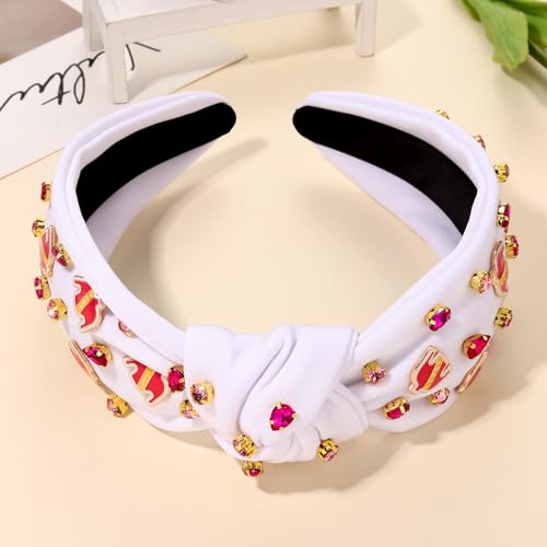 Mokkia Red Beaded Horseshoe Top Knot Headband with Rhinestones