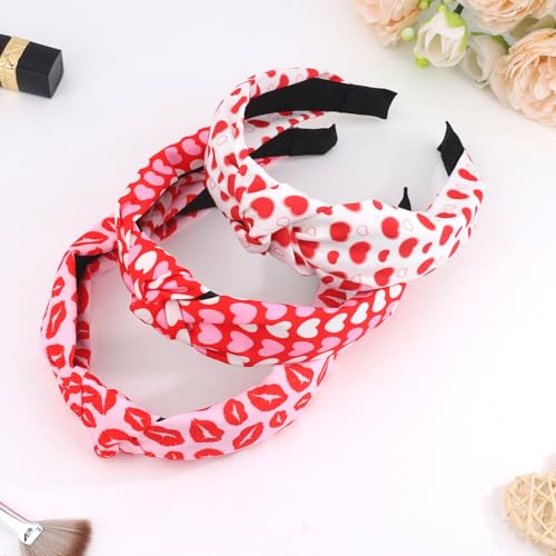 WHAVEL Valentine's Day Knotted Headbands 3-Piece Heart Print Hair Accessories