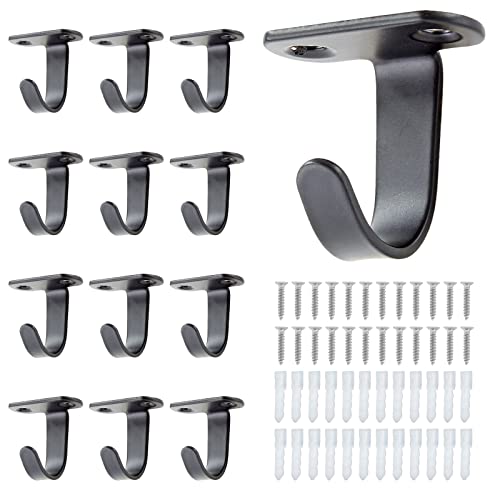 Black Stainless Steel Under-Shelf Coat Hooks - 12 Pack, Wall Mount, Durable & Rustproof