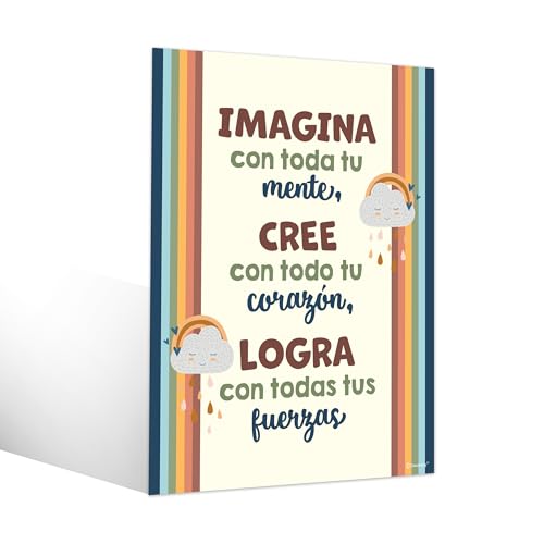 15 Boho Rainbow Spanish Classroom Posters | Motivational Decor