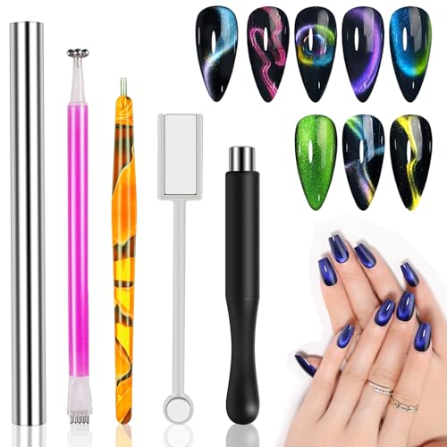 WOKOTO 5-Piece Cat Eye Nail Magnet Wand Set for Gel Polish 3D Designs
