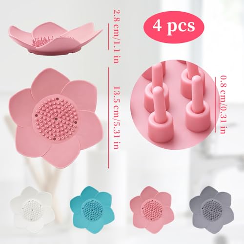 LUSTRIB 4-Piece Lotus Silicone Soap Holder Set - Non-Slip Draining Tray