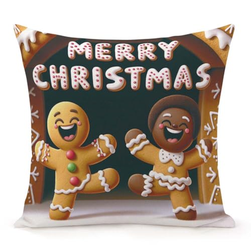 Funny Gingerbread Men 16x16 Inch Throw Pillow Cover - Merry Christmas Design