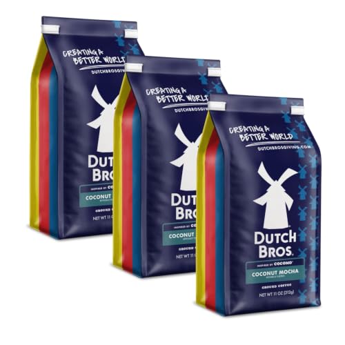 Dutch Bros Coconut Mocha Ground Coffee - 11oz Bag (Pack of 3)