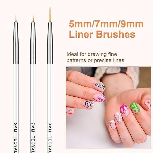 TEOYALL 5Pcs Fine Liner Nail Art Brushes Set - Ultra-Thin Striping Brushes