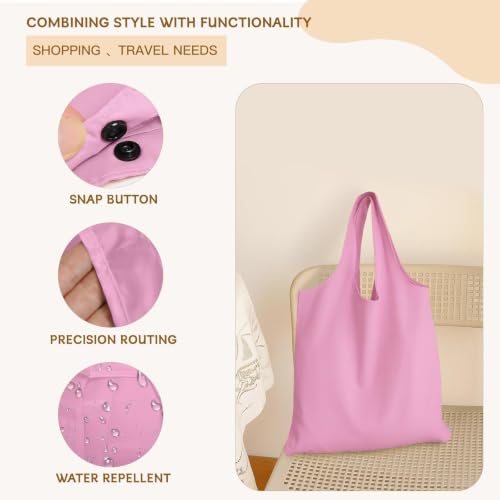 Reusable Foldable Shopping Bag - 2 Pack Waterproof Tote, Beige