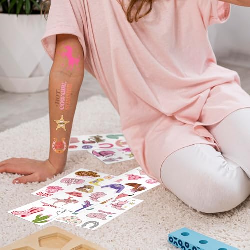 EMOME 20 Sheets Cowgirl Temporary Tattoos for Kids Rodeo Party Favors