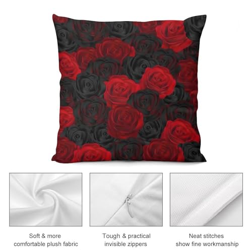 Red Rose Velvet Throw Pillow Cover, 18x18 Rustic Floral Cushion Case Rosered-9