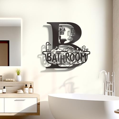 Modern Black Metal Bathroom Wall Art Sign - Waterproof Decor