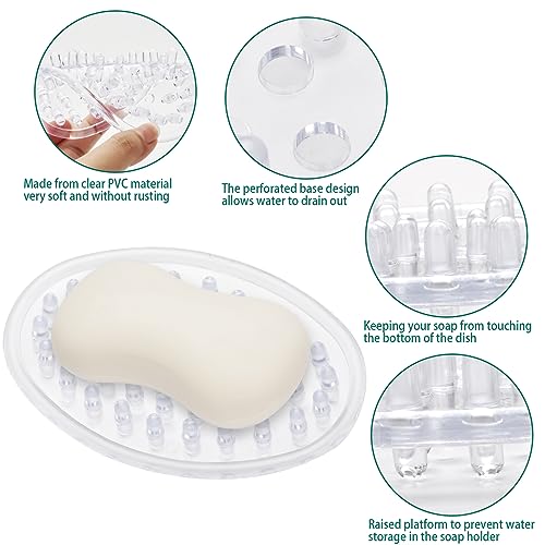 2 Pack Plastic Soap Dish with Drainage Holes - Clear Bathroom & Kitchen Soap Holders