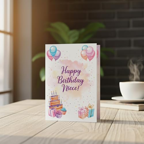 Premium A5 Birthday Card for Niece with Watercolour Design