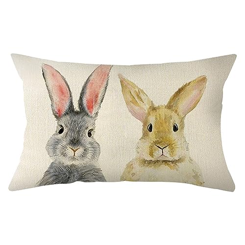 Easter Bunny Lumbar Throw Pillow Cover 12x20 Inch Spring Rabbit Cushion Case