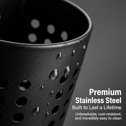 Black Stainless Steel Kitchen Utensil Holder, Farmhouse Countertop Organizer