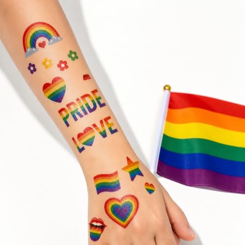 Pride Temporary Tattoos & Rainbow Stickers LGBTQ Party Favors Pack