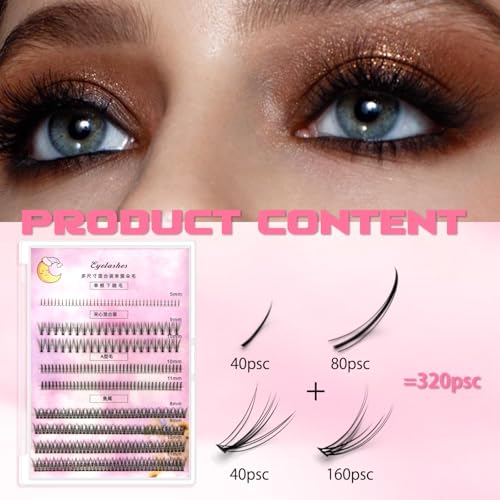 LASHGLSO 320 Pcs DIY Cluster Lashes Kit with Lower Wispy Lashes