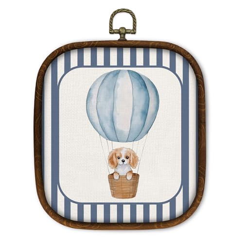 Vintage Hot Air Balloon Dog Nursery Wall Art Framed Canvas Print 5.7x6.5
