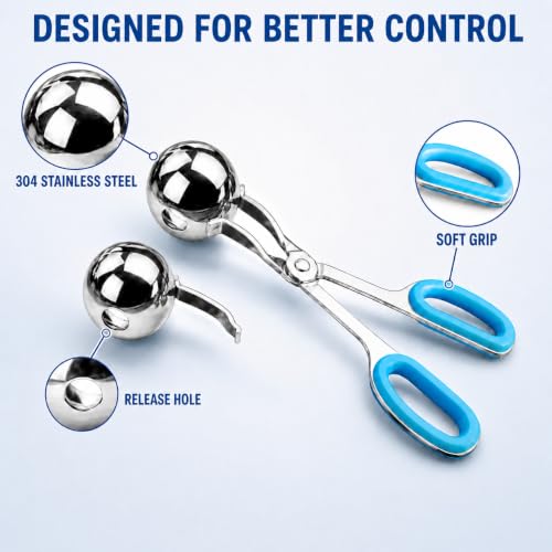 Stainless Steel Meatball Maker Tongs Set – 2-Piece Non-Slip Kitchen Scoop