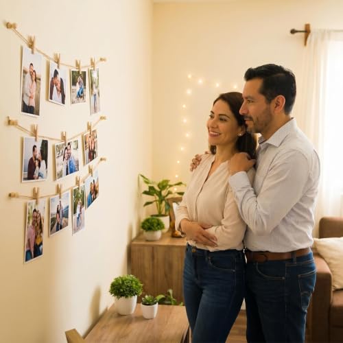 Hanging Photo Display Kit with 100 Wooden Clips & 65ft Rope