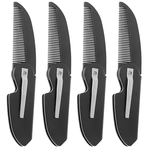 Kootinn 4-Pack Folding Mustache Comb - Handmade Metal Pocket Grooming Tool