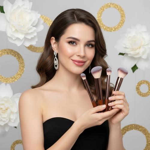 13-Piece Brown Professional Makeup Brush Set with Synthetic Bristles