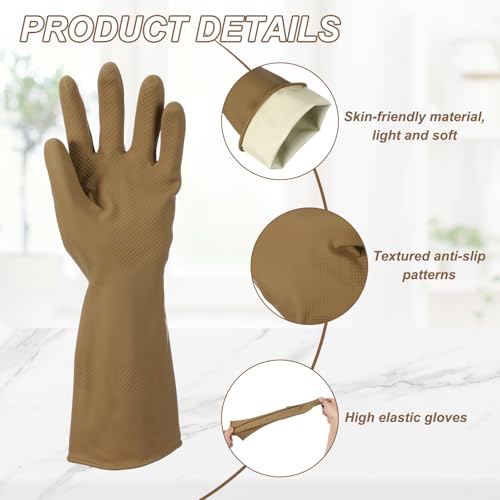 uxcell Reusable Rubber Cleaning Gloves, Large Brown Dishwashing Gloves