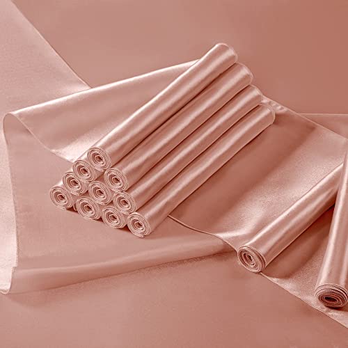 Manyshofu Rose Gold Satin Table Runner 12x72 Inches - 4 Pieces