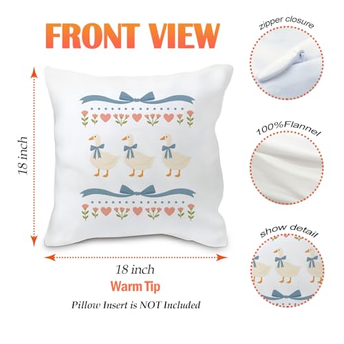 Coquette Blue Bow Goose Pillow Cover 18x18, Soft Flannel Nursery Decor