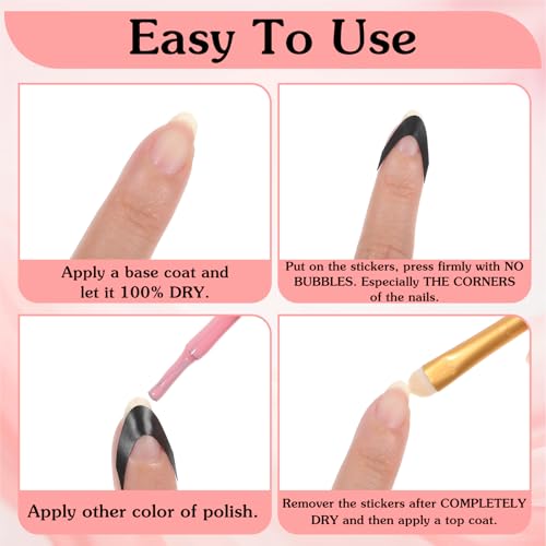 Heclia 30 Sheets French Tip Nail Guides Self-Adhesive Black Stickers