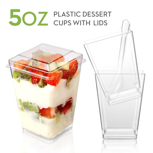 20 Pack 5oz Plastic Dessert Cups with Lids & Spoons - Parfait, Pudding, Fruit