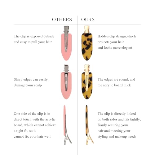 8 Pcs No Bend Creaseless Hair Clips for Makeup and Hairstyling