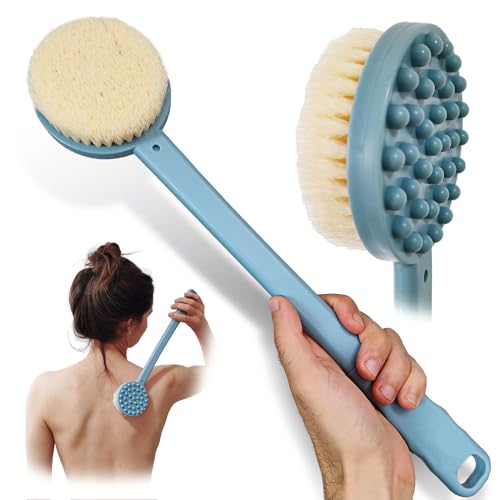 Long Handle Bath Body Brush and Exfoliating Shower Scrubber in Blue
