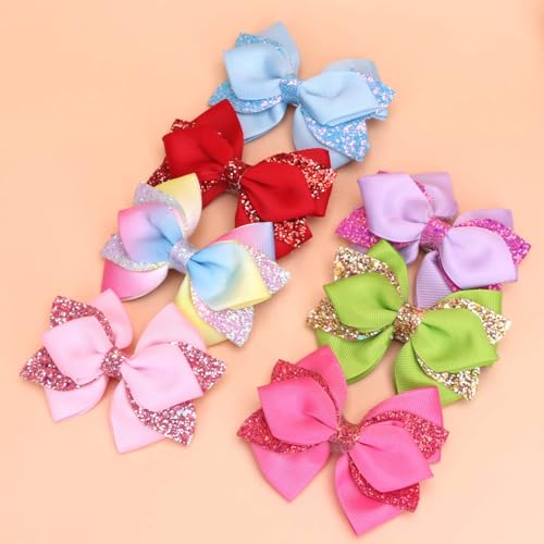 Sokfone 4" Glitter Violet Ribbon Hair Bow Clip - Sparkly Alligator Barrette