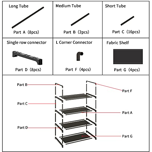 4-Tier Stackable Small Shoe Rack with Handle - Black Organizer