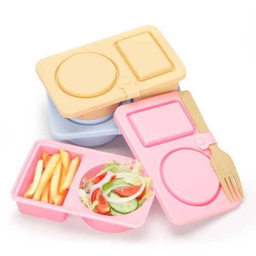FACAJO 3-Piece Reusable Silicone Snack Containers - Dual Compartment