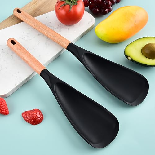 Heat-Resistant Silicone Cooking Spoon with Wooden Handle - 13.4''