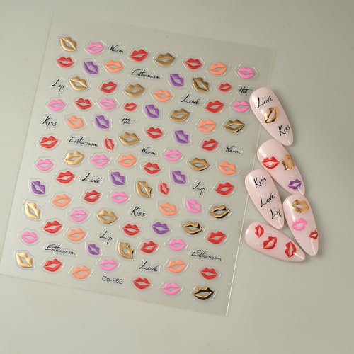 LYLYNB 3D Lip & Heart Valentine Nail Stickers Self-Adhesive Decals