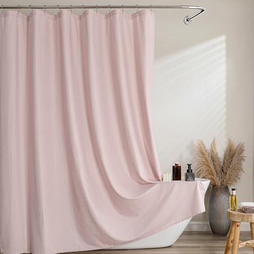 Ebesto Pink 72x72 Inch Waffle Embossed Shower Curtain - Water-Resistant, Machine Washable Bathroom Decor, Hotel-Style Fabric