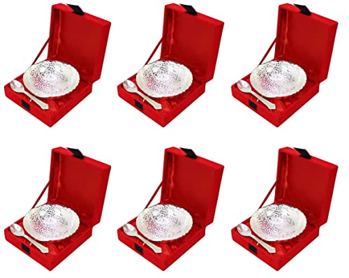 Silver Serving Bowl and Spoon Set - 6 Piece Elegant Dessert & Fruit Serving Set