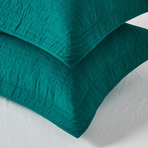 WINLIFE 100% Cotton Quilted Euro Sham Covers, 26" x 26" Square, Emerald Green, 2-Pack