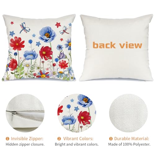AACORS 4th of July Pillow Cover 16x16 Patriotic USA Flower Decor