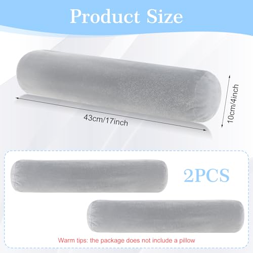 Prasacco 2 Pack Grey Neck Roll Pillowcases, 17x4 Inch with Zipper
