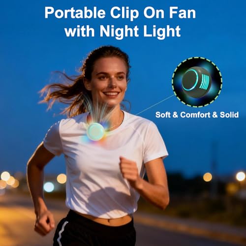 Lumoza Portable Bladeless Clip-On Fan with Night Light, 3-Speed USB Rechargeable